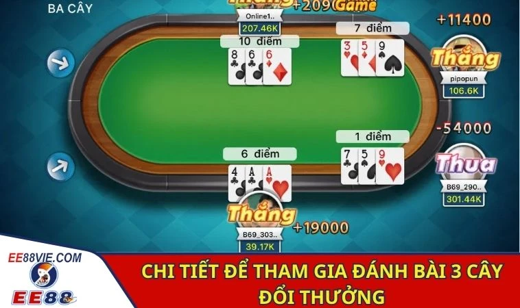 Đánh Bài 3 Cây Đổi Thưởng Hấp Dẫn Đỉnh Cao Tại EE88 3 Chi tiết để tham gia đánh bài 3 cây đổi thưởng