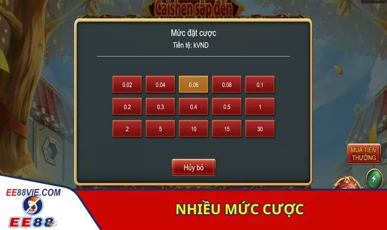 Thần Tài Đến - Game nổ hũ hấp dẫn dễ dàng giúp bạn làm giàu 5 Nhiều mức đặt cược lựa chọn