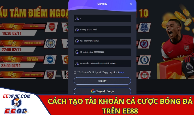 Cách Tạo Tài Khoản Cá Cược Bóng Đá Xanh Chín Tại EE88 3 Quy trình 3 bước tạo tài khoản cá cược trên EE88